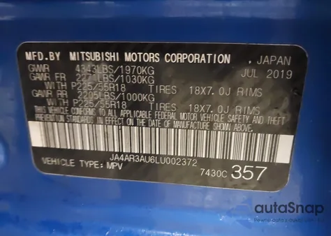 2020 Mitsubishi Outlander Sport 2.0 Es Awc z USA, uszkodzony, nr VIN JA4AR3AU6LU002372